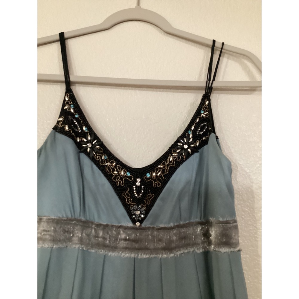 Sue Wong Nocturne Blue Silk Beaded Empire Waist Cocktail Dress Size 4 - Picture 3 of 10